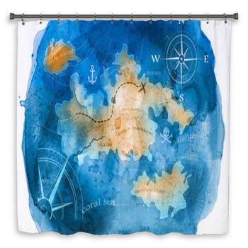 Watercolor Treasure Map Illustration Shower Curtain