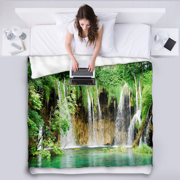Waterfall At Plitvice National Park, Fleece Blanket