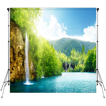 Waterfall In Deep Forest Custom Size Backdrop