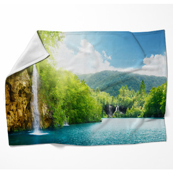 Waterfall In Deep Forest Woven Throw Blanket