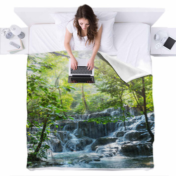 Waterfall In Mexico Fleece Bed Blanket
