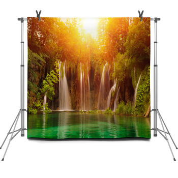 Waterfalls In National Park. Plitvice, Fleece Backdrop