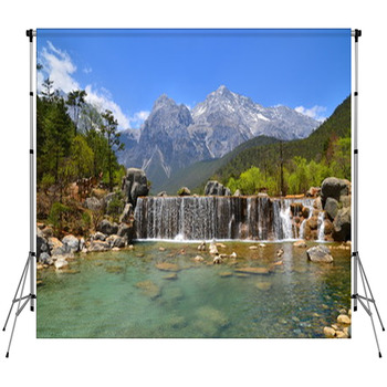 Waterfalls Of Alpine Mountains Custom Size Backdrop