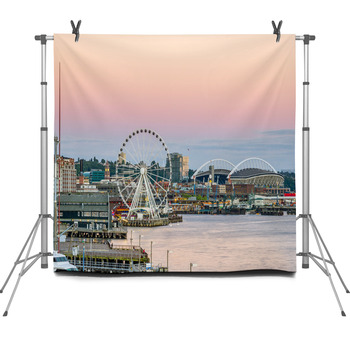 Waterfront Of Seattle At Dusk Fleece Backdrop