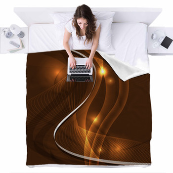 Wave Line Burst Dark Brown Background Fleece Bed Blanket
