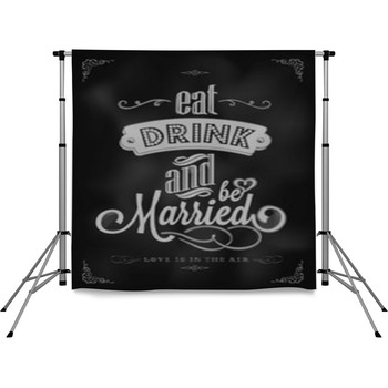 Wedding Typographic Invitation On Pole Pocket Backdrop