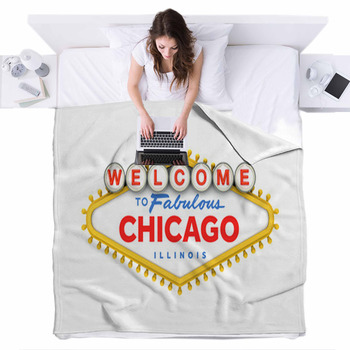 Welcome To Chicago Illinois Sign In Fleece Bed Blanket