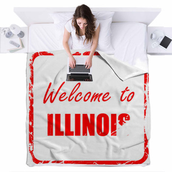 Welcome To Illinois Red Rubber Stamp  Fleece Bed Blanket