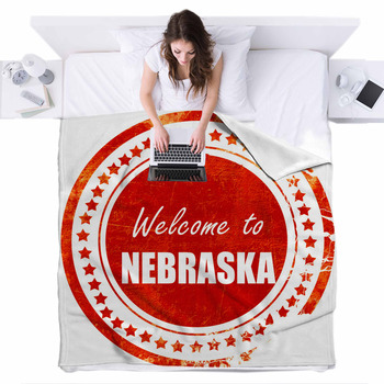 Welcome To Nebraska Grunge Red Fleece Bed Blanket
