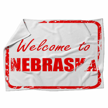 Welcome To Nebraska Red Rubber Stamp With  Fleece Blanket