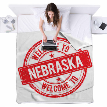 Welcome To Nebraska Stamp Fleece Bed Blanket
