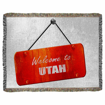 Welcome To Utah 3d Rendering Vintage  Woven Throw Blanket