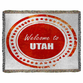Welcome To Utah Grunge Red Rubber Woven Throw Blanket