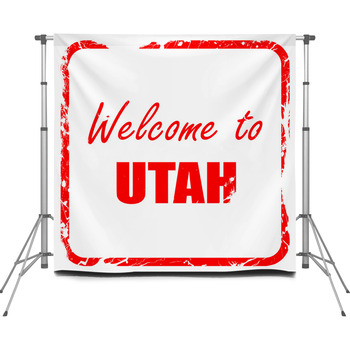 Welcome To Utah Red Rubber Stamp Custom Size Backdrop