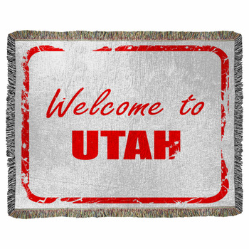 Welcome To Utah Red Rubber Stamp Woven Throw Blanket