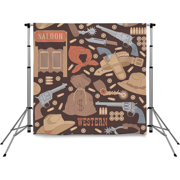 Western Seamless Pattern Pole Pocket Backdrop