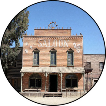 Western Style Saloon In An Old American Town Round Rug