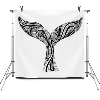 Whale Tail Freehand Sketch Ornament Fleece Backdrop