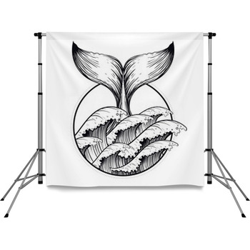 Whale Tail In Sea Waves Boho Pole Pocket Backdrop