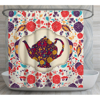 Whimsical Colorful Tea Pot And Roses Shower Curtain