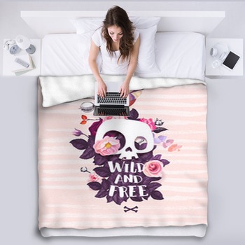White Cartoon Human Skull Surrounded By Fleece Blanket
