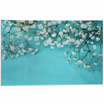 White Flowers On Blue Background Area Rug