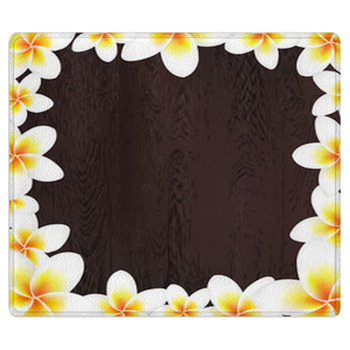White Frangipani Frame With Wood Background Area Rug