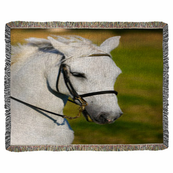 White Horse Woven Throw Blanket