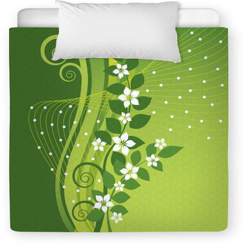 White Jasmine Flowers On Green Swirls Toddler Duvet