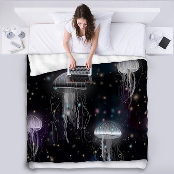 White Jellyfish Light Background Fleece Blanket