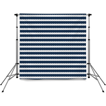 White Navy Rope Stripes On Dark Pole Pocket Backdrop