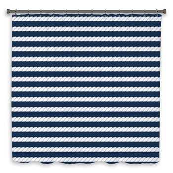 White Navy Rope Stripes On Dark Blue Shower Curtain
