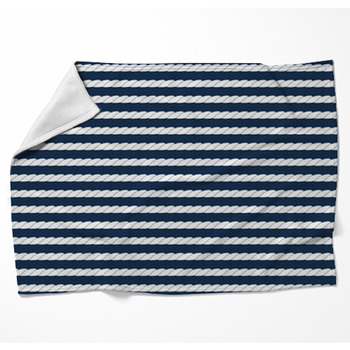 White Navy Rope Stripes On Dark Blue  Woven Throw Blanket