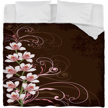 White Orchids With Pink Swirls And Fleece Bed Blanket