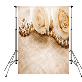 White Roses And Pearls Pole Pocket Backdrop