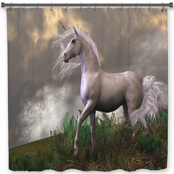 White Unicorn Stallion Custom Size Shower Curtain