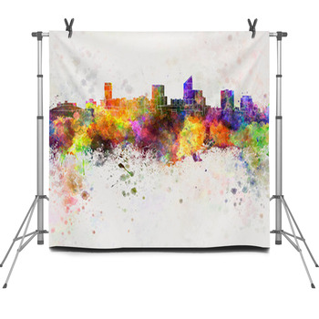 Wichita Skyline In Watercolor Background Fleece Backdrop