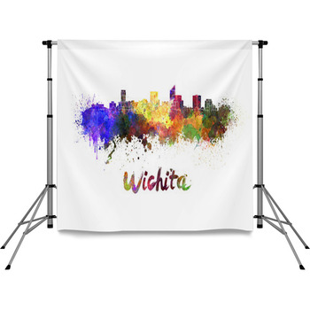 Wichita Skyline In Watercolor Pole Pocket Backdrop