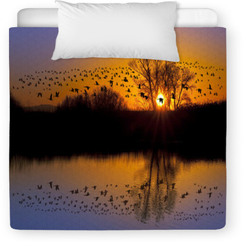 Wild Geese On An Orange Sunset Toddler Duvet