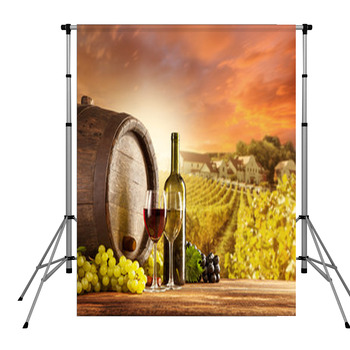Wine Still Life With Vineyard On Pole Pocket Backdrop