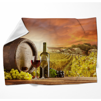 Wine Still Life With Vineyard On Woven Throw Blanket