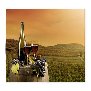 Wine With Vineyard On Background Custom Size Floor Mat