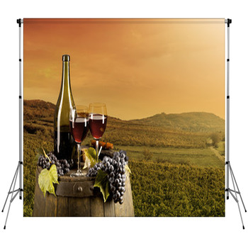 Wine With Vineyard On Background Fleece Backdrop
