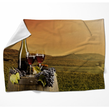 Wine With Vineyard On Background Woven Throw Blanket