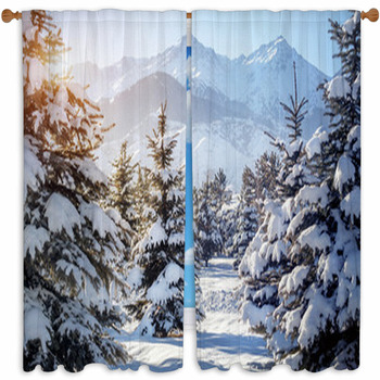 Winter Mountain Scenery Custom Size Window Curtain