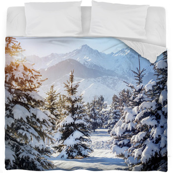 Winter Mountain Scenery Fleece Bed Blanket