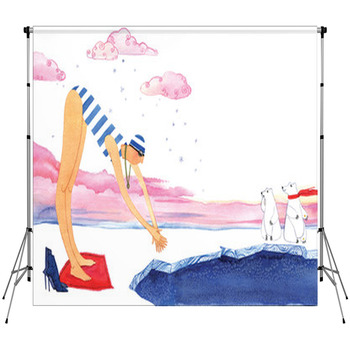 Winter Swimming Girl Swimming In Custom Size Backdrop