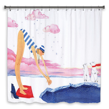 Winter Swimming Girl Swimming In Ice Hole  Shower Curtain