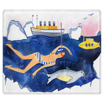 Winter Swimming Girl Swimming In Ice Hole With Area Rug