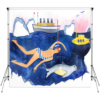 Winter Swimming Girl Swimming In Custom Size Backdrop